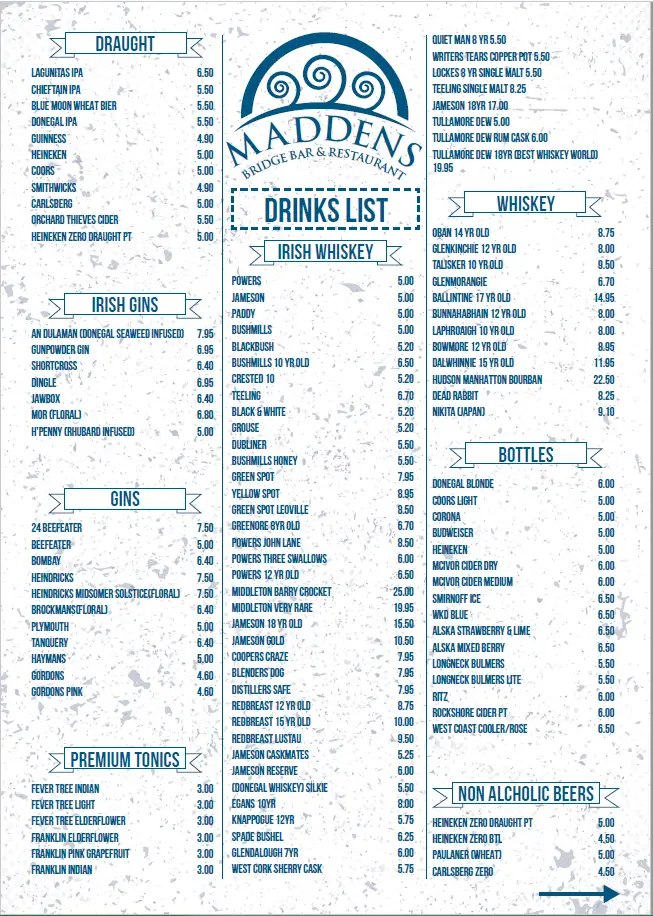 Menu_Maddens Bridge Bar & Restaurant_Bundoran_image_2