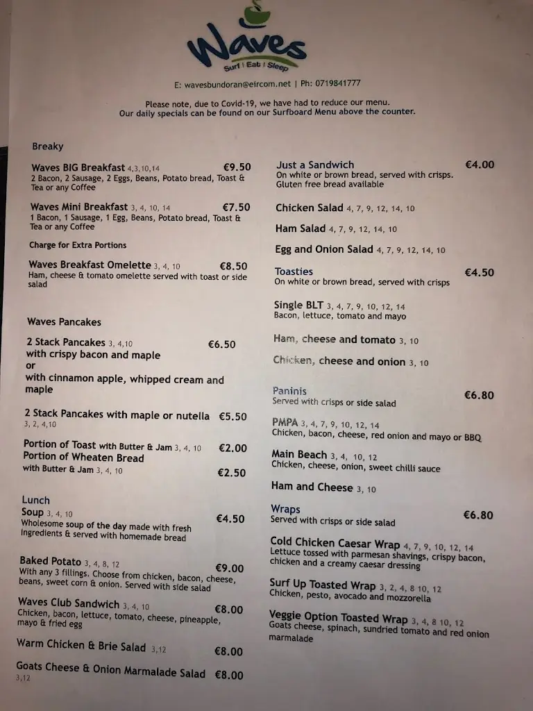 Menu_Waves Surf Cafe_Bundoran_imagen_1