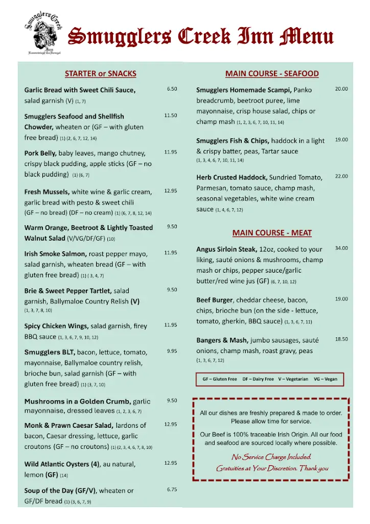 Menu_Smugglers Creek Inn_Ballyshannon_immagine_1