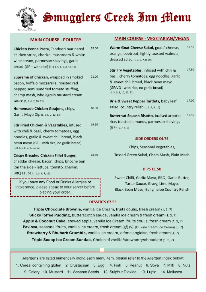 Menu_Smugglers Creek Inn_Ballyshannon_immagine_2