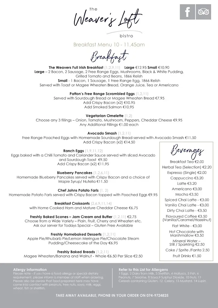 Menu_the 'Weaver's Loft' bistro_Donegal_image_1