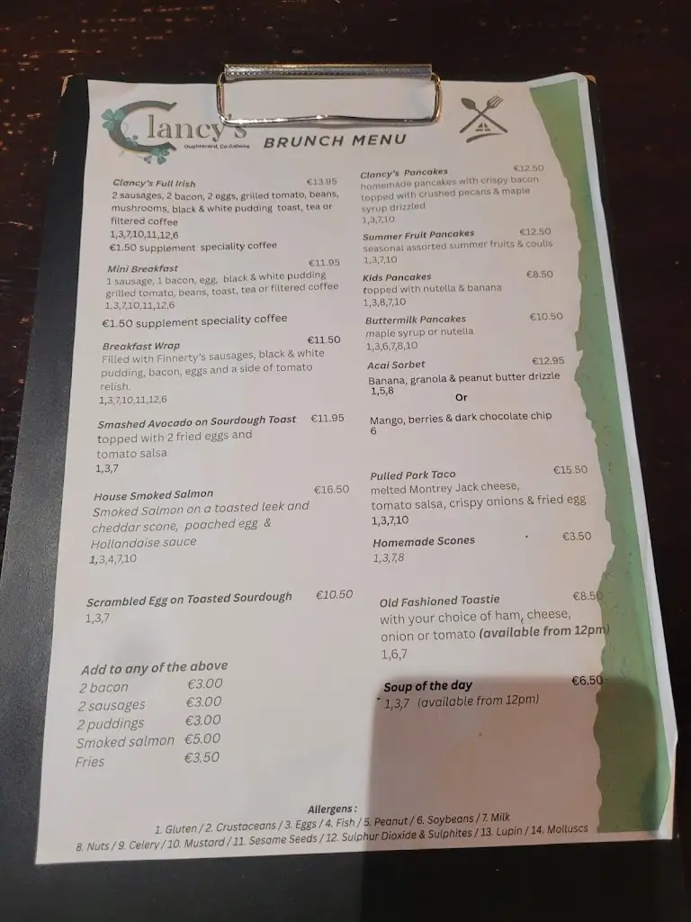 Menu_Fahertys Bar Oughterard_Oughterard_image_1