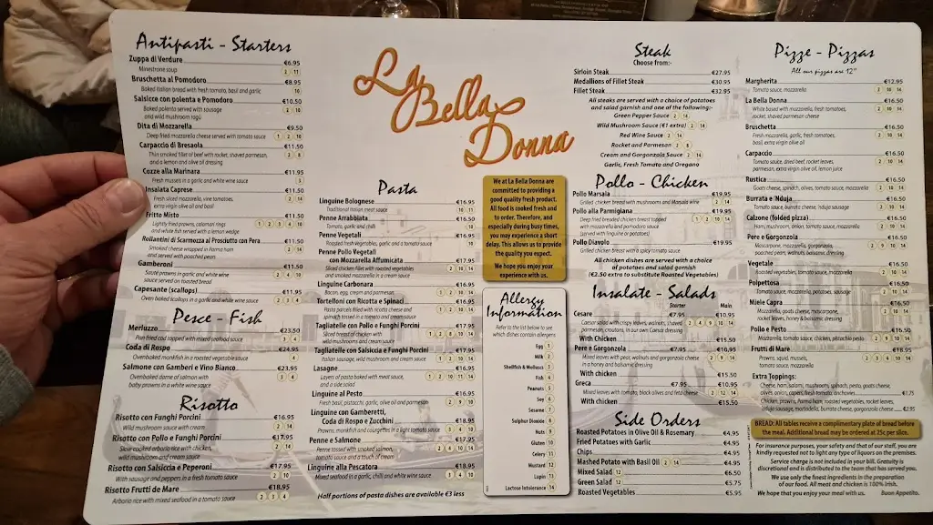Menu_La Bella Donna Restaurant_Donegal_image_1
