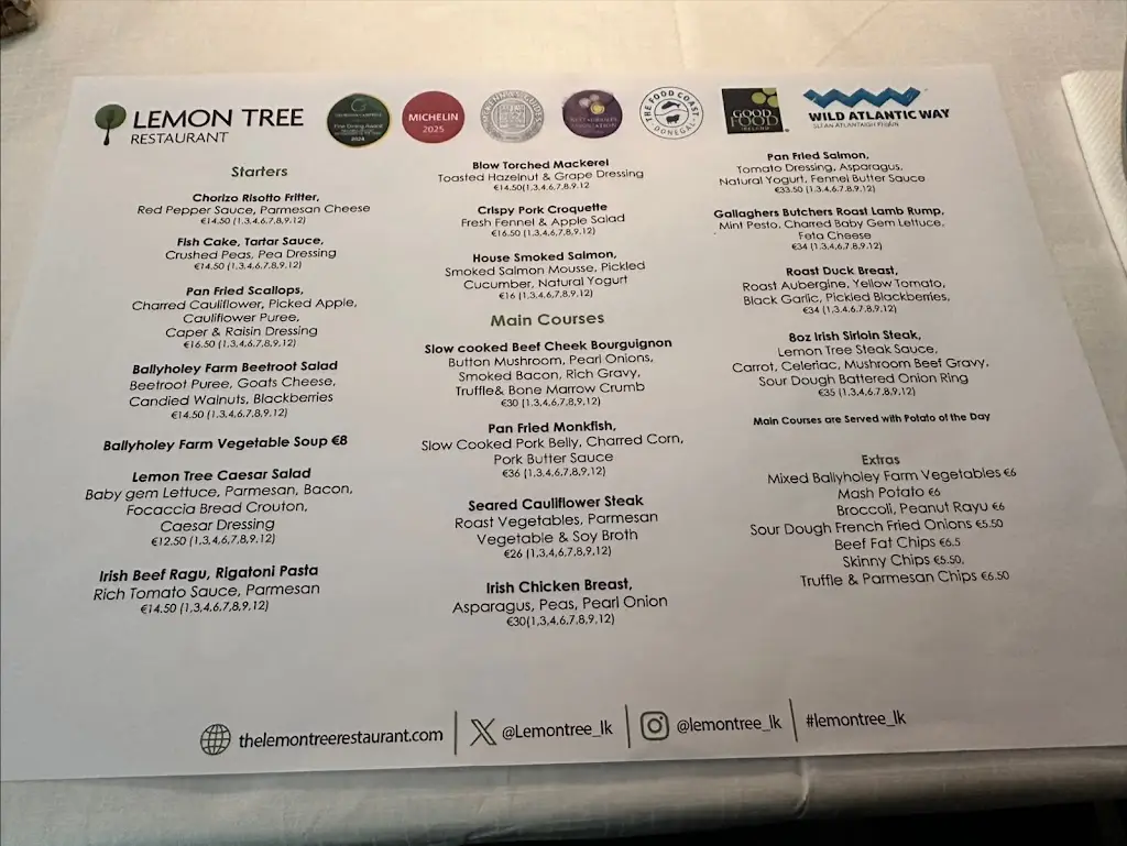 Menu_The Lemon Tree Restaurant_County Donegal_imagen_1