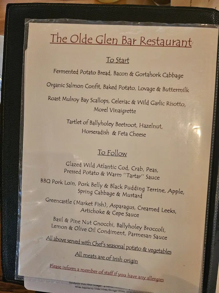 Menu_The Olde Glen Bar, Restaurant & Bia Box_County Donegal_image_3