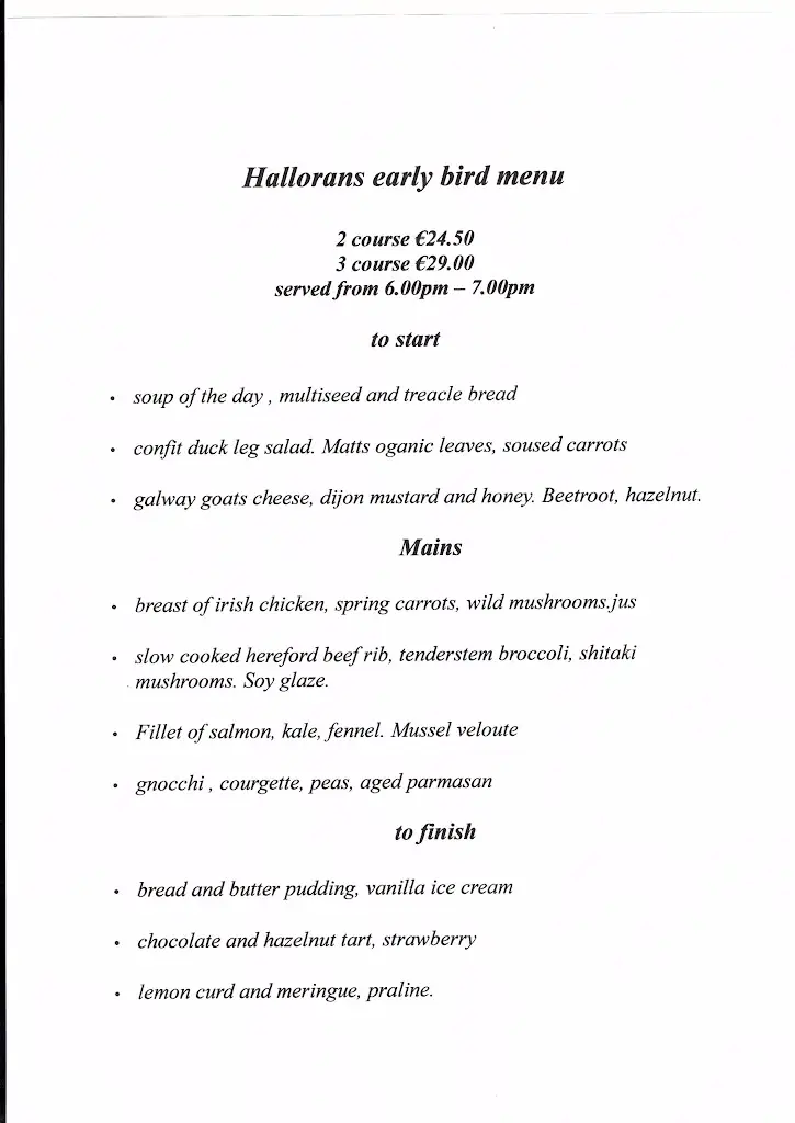 Menu_Hallorans Restaurant_Oughterard_image_1