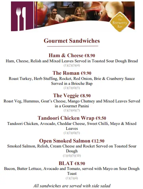 Menu_Brewery bar & restaurant_Cootehill_immagine_1