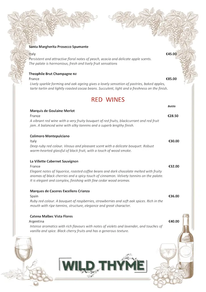 Menu_Wild Thyme Restaurant_County Monaghan_image_1