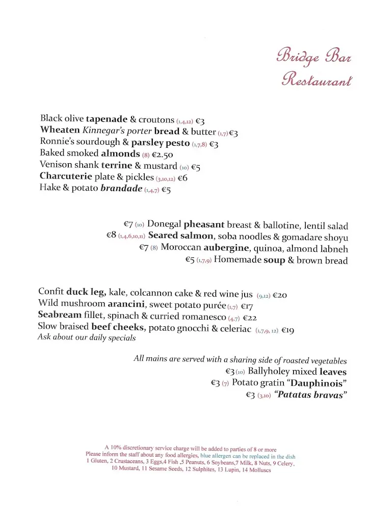 Menu_Bridge Bar Restaurant_Ramelton_imagen_2