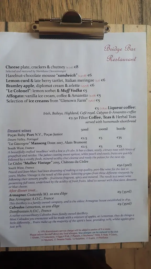 Menu_Bridge Bar Restaurant_Ramelton_imagen_4