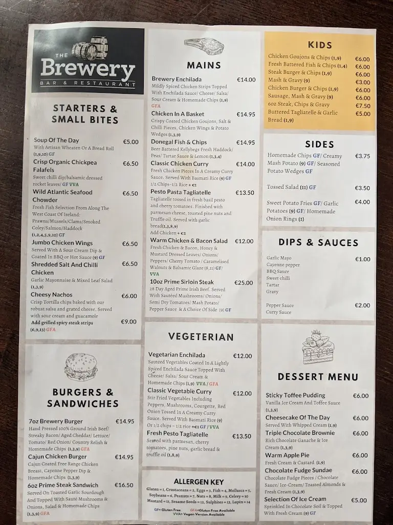 Menu_Brewery Bar and Restaurant_Letterkenny_image_1