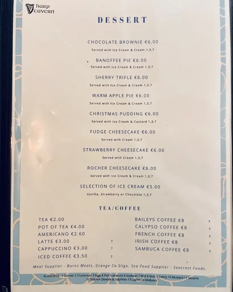 Menu_The Harp Tavern_Sligo_imagen_1