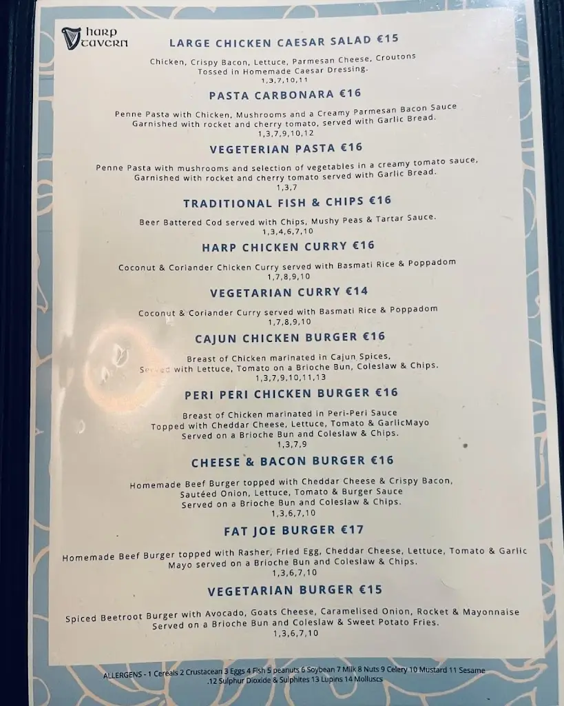 Menu_The Harp Tavern_Sligo_imagen_2