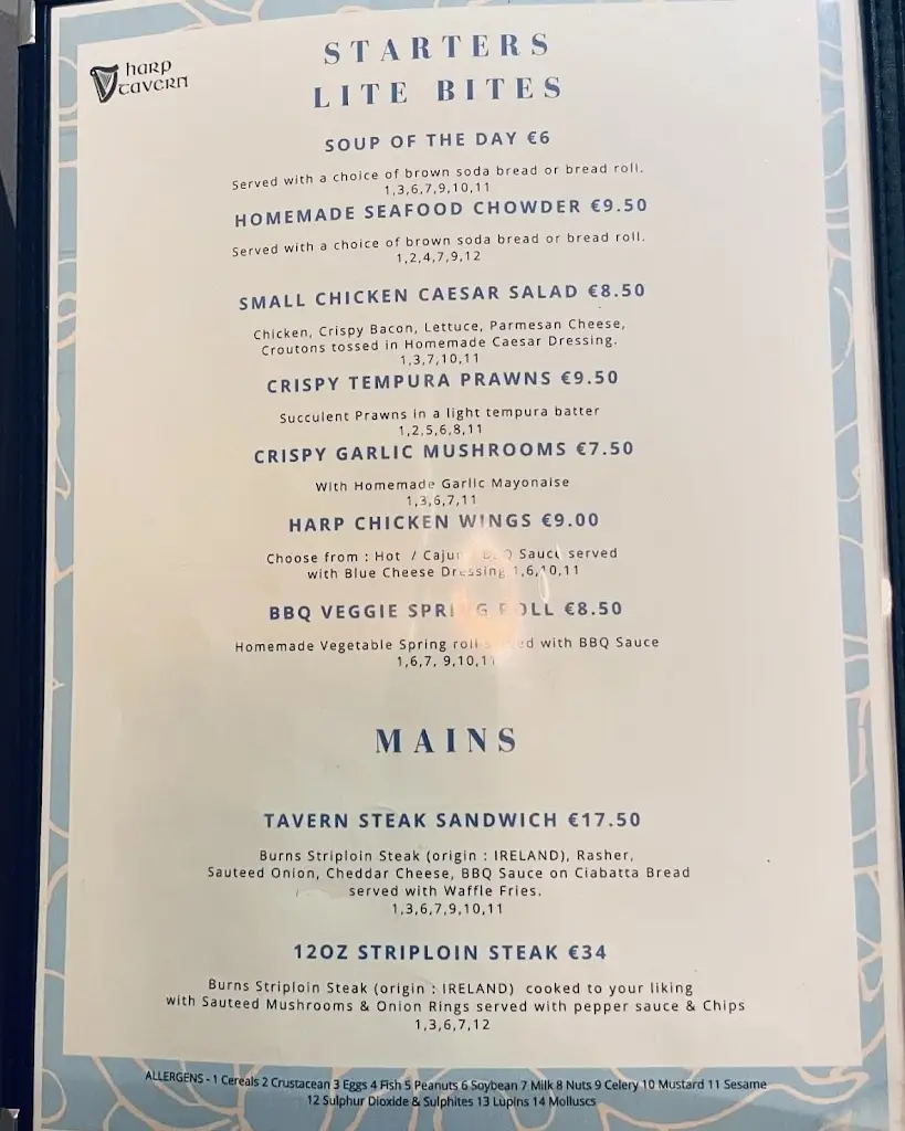 Menu_The Harp Tavern_Sligo_imagen_4