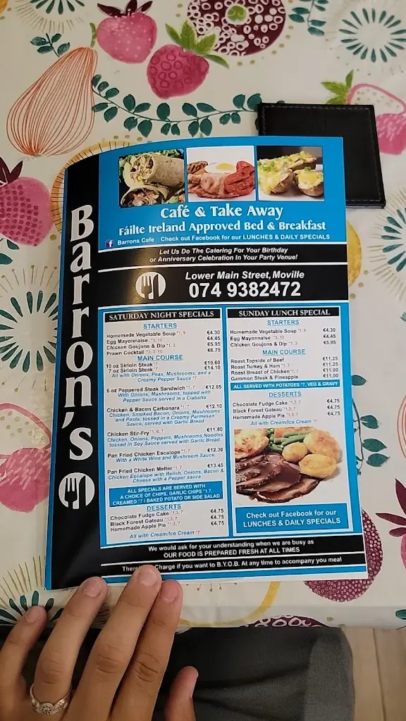 Menu_Barrons Cafe and Bed & Breakfast_Moville_imagen_1