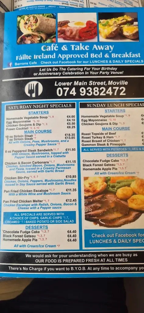 Menu_Barrons Cafe and Bed & Breakfast_Moville_imagen_3