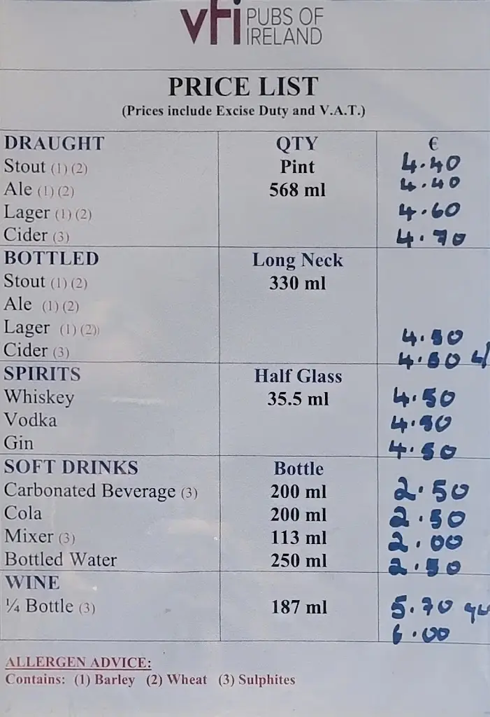 Menu_Gilroy's Bar_Inishcrone_image_1