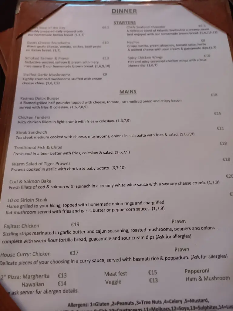 Menu_Keanes Oranmore_Oranmore_imagen_1