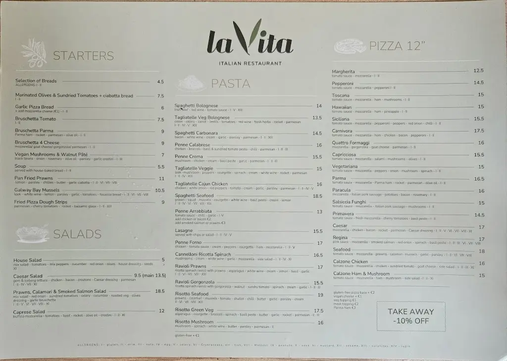 Menu_La Vita Italian Restaurant_Oranmore_image_1
