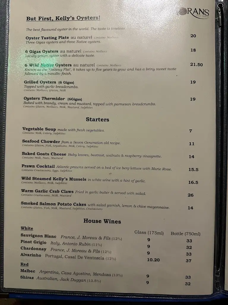 Menu_Moran's Oyster Cottage_Oranmore_image_2