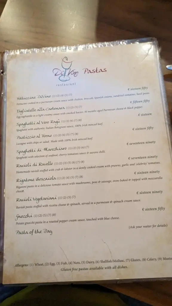 Menu_Di Vino Italian Restaurant_Carrick-on-Shannon_image_1