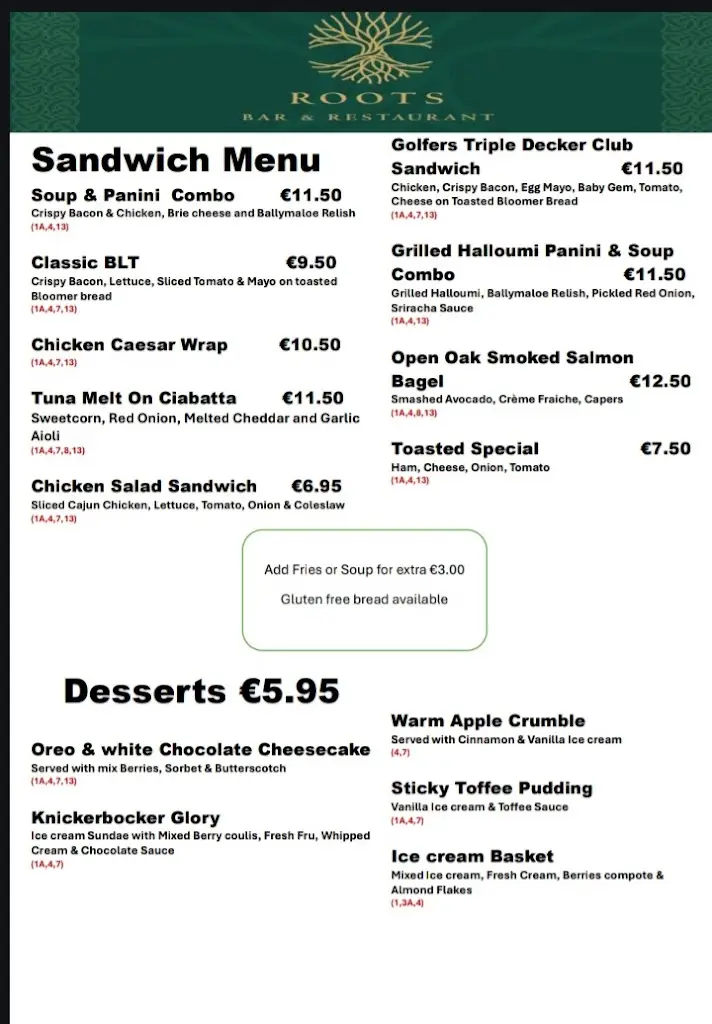 Menü_roots bar and restaurant_Abbeyleix_Bild_1