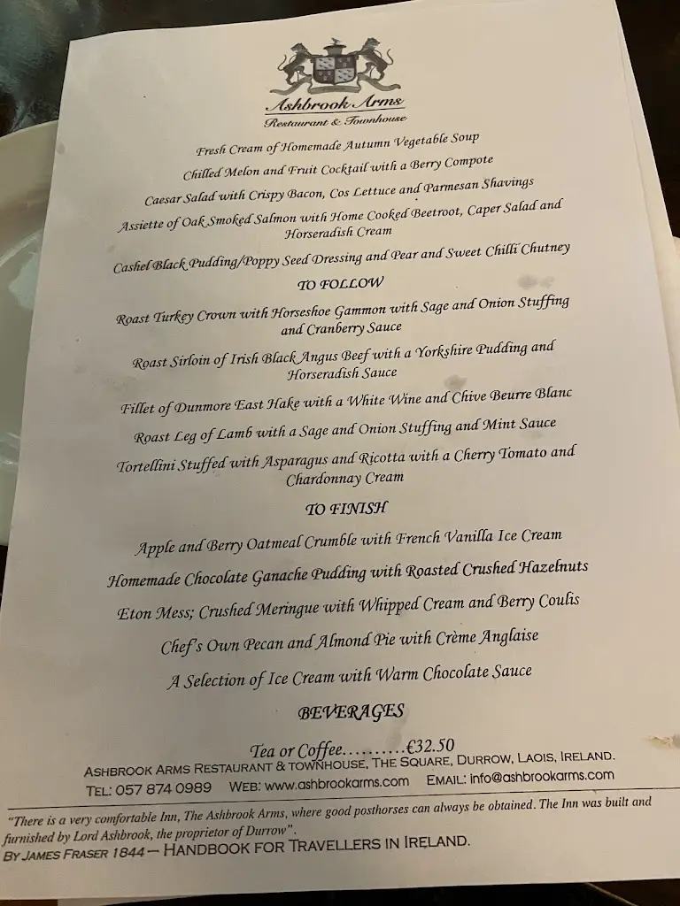 Menu_Ashbrook Arms Town House_Abbeyleix_image_1