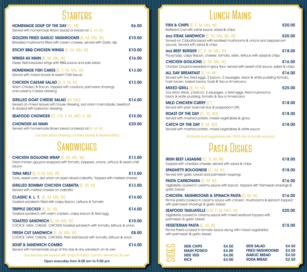Menu_The West Wing Restaurant_Tuam_image_1