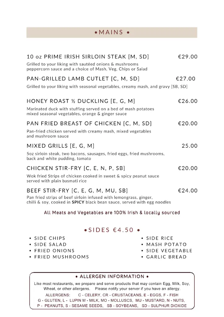 Menu_The West Wing Restaurant_Tuam_image_4