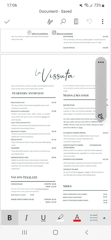 Menü_La Vissuta (The Snug)_Tuam_Bild_3