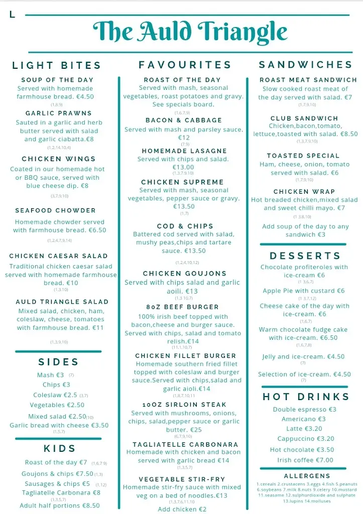 Menu_The Auld Triangle_Loughrea_imagen_1