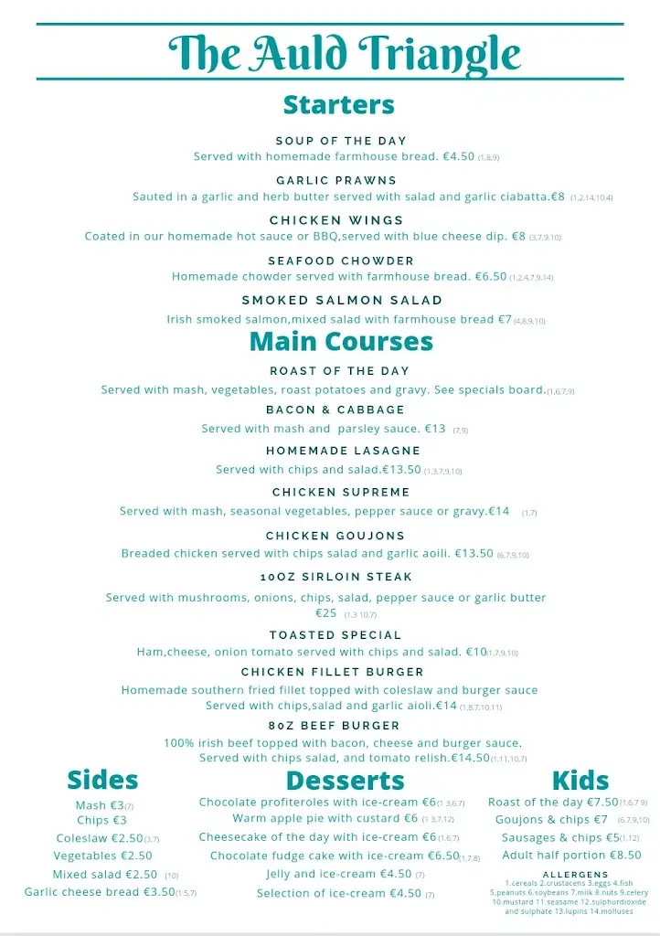 Menu_The Auld Triangle_Loughrea_imagen_2