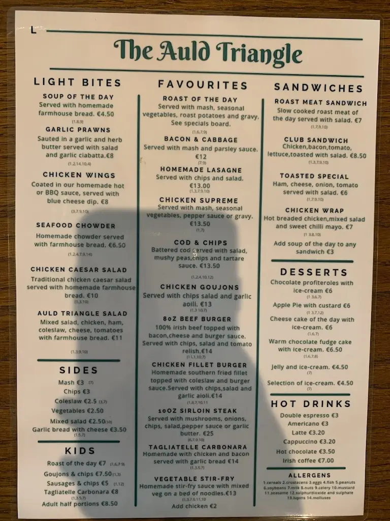 Menu_The Auld Triangle_Loughrea_imagen_3