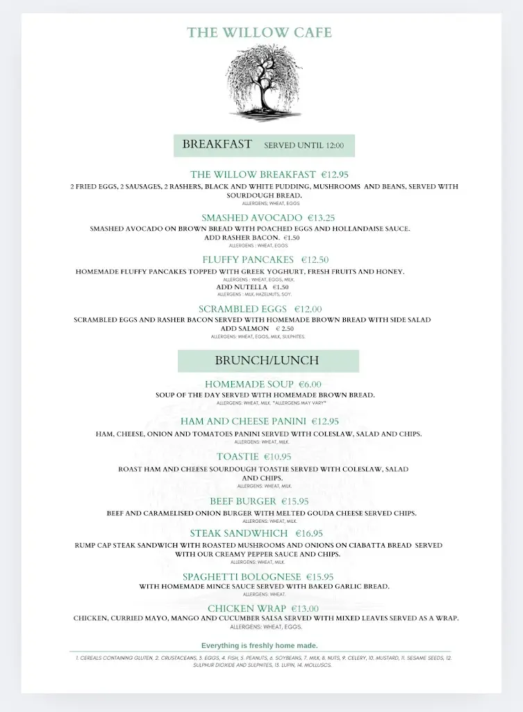 Menu_The willow cafe_Loughrea_image_1