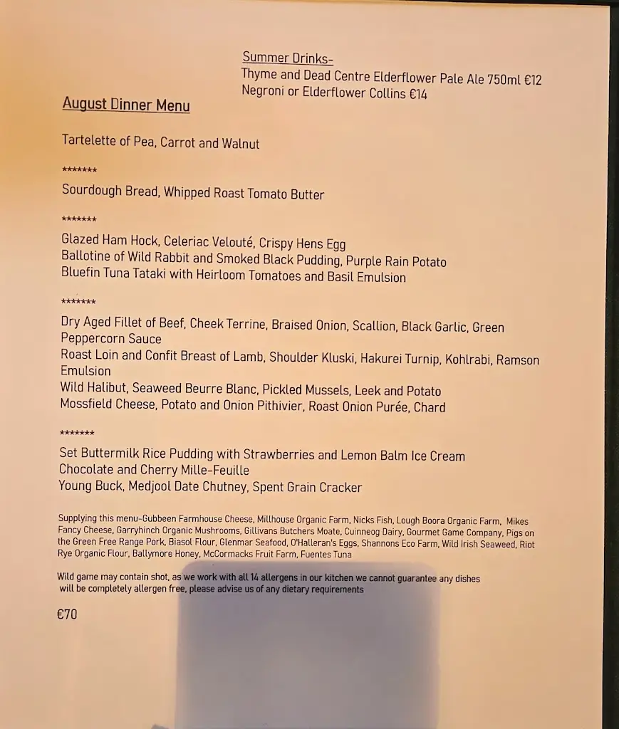 Menu_Thyme Restaurant_Athlone_immagine_1