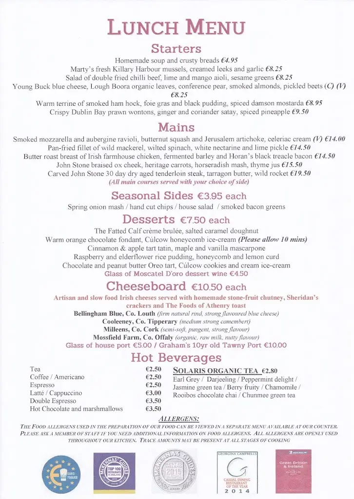 Menu_The Fatted Calf_Athlone_imagen_2