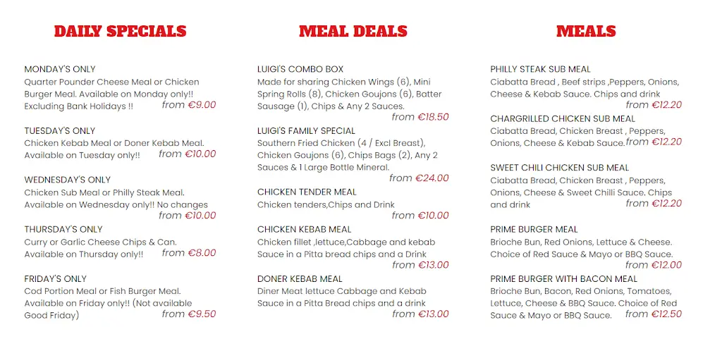 Menü_Luigis Longford Main Street_An Longfort_Bild_1