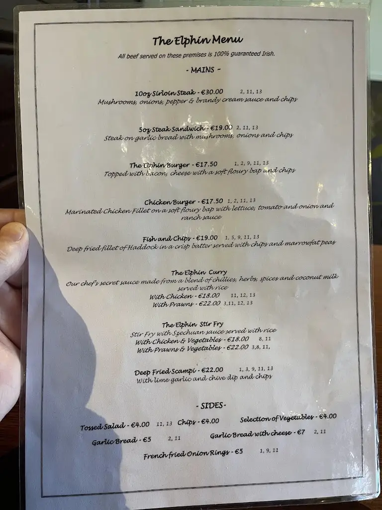 Menu_The Elphin Bar_Baldoyle_image_1
