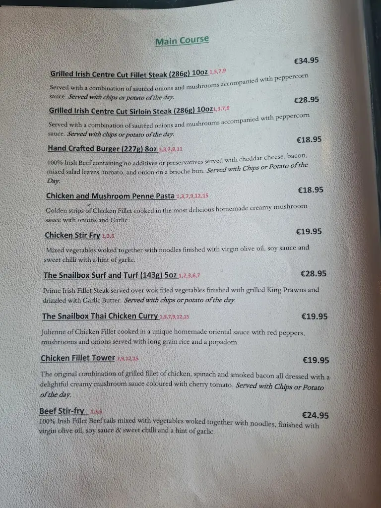 Menu_The Snailbox Restaurant, Bar & Accommodation_An Mhí_immagine_4