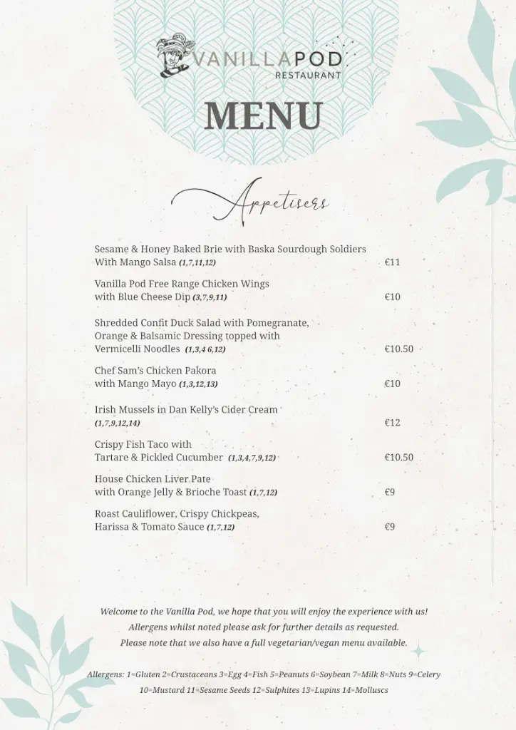 Menu_Vanilla Pod Restaurant Kells_An Mhí_image_1