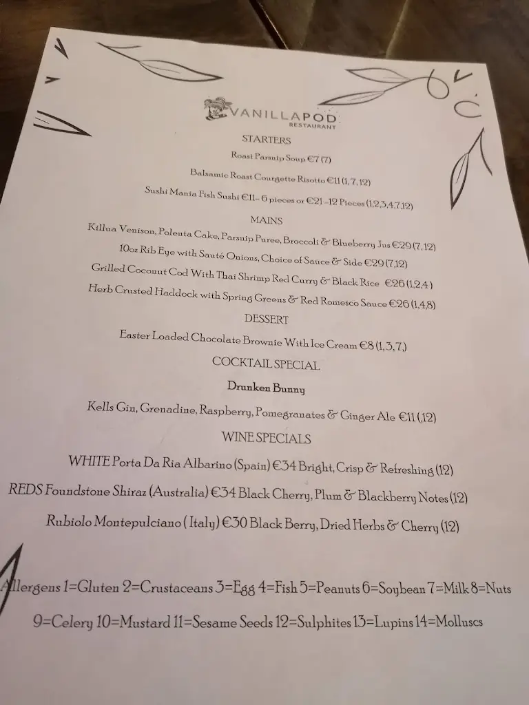 Menu_Vanilla Pod Restaurant Kells_An Mhí_image_4