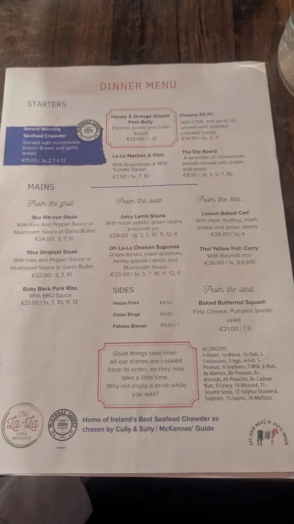 Menu_The La-La Café & Restaurant_Balbriggan_image_1