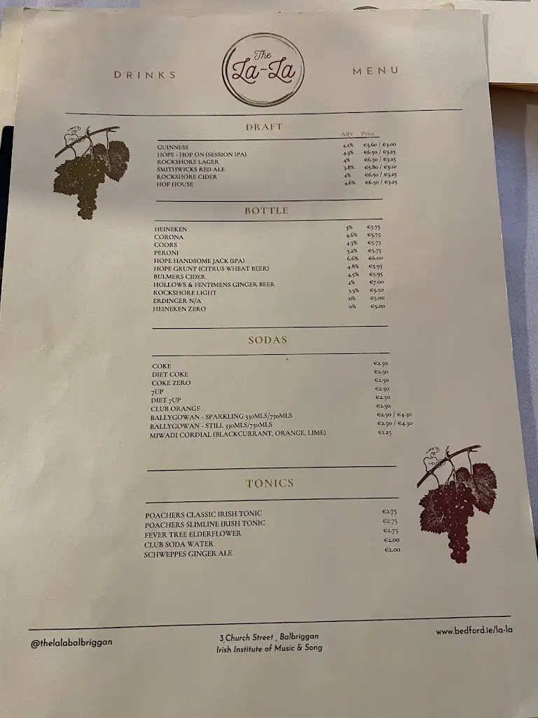 Menu_The La-La Café & Restaurant_Balbriggan_image_3