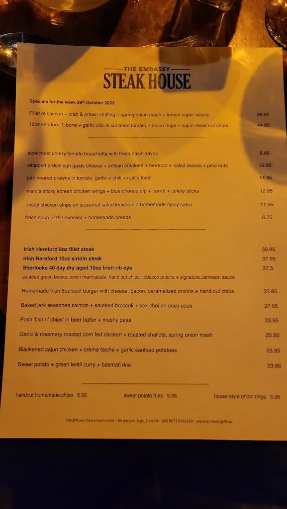 Menu_Embassy Steakhouse Restaurant_Collooney_image_1
