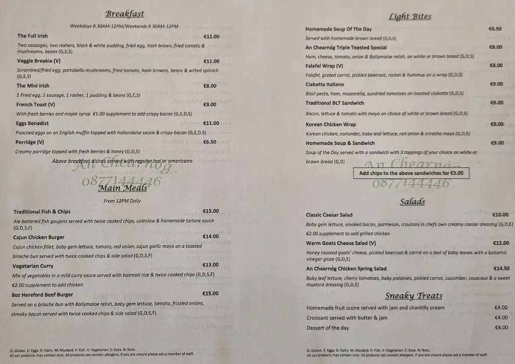 Menü_An Chearnóg Bar & Café_Ballyragget_Bild_1