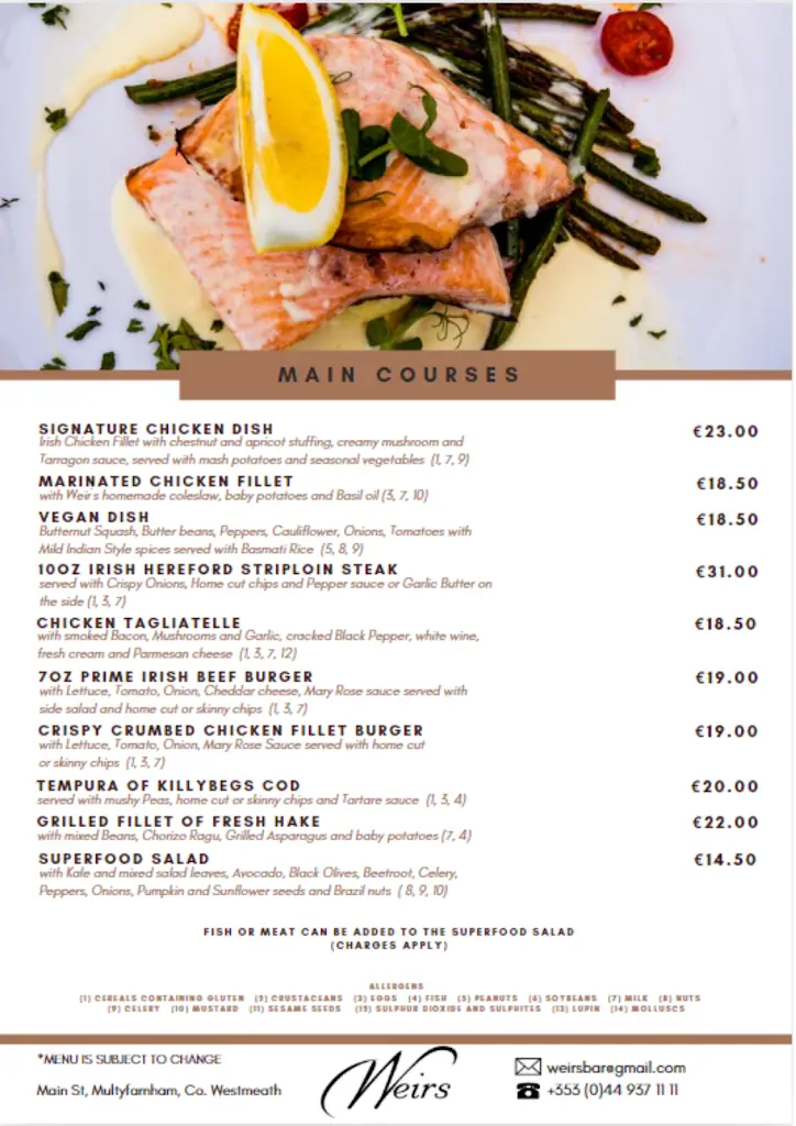 Menu_Weir's Bar & Restaurant_An Iarmhí_image_1