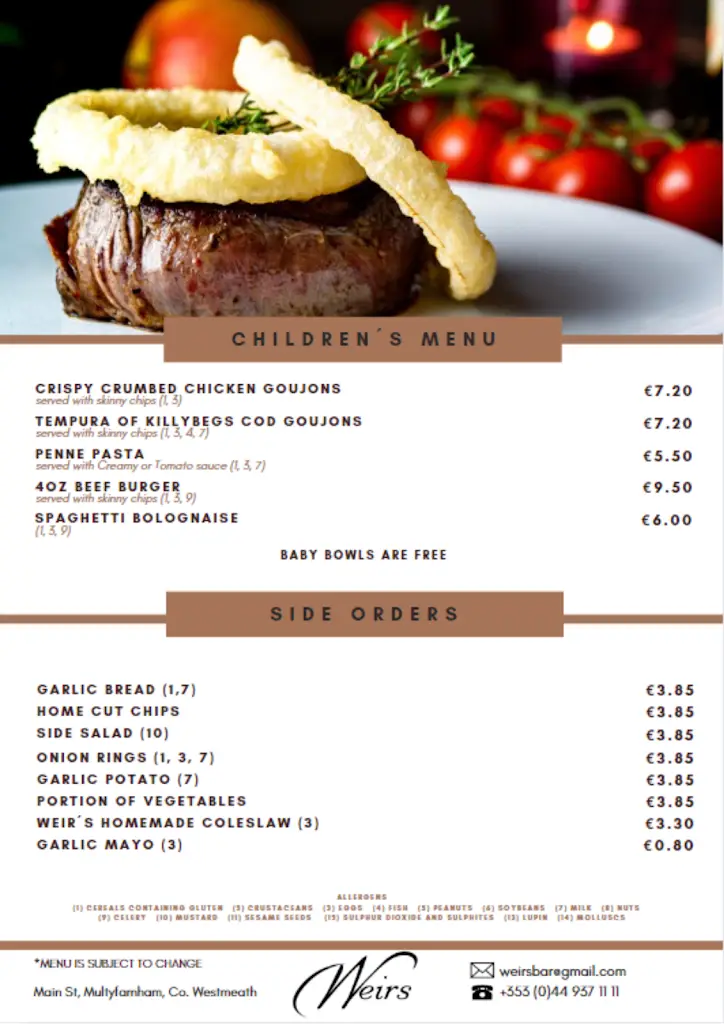 Menu_Weir's Bar & Restaurant_An Iarmhí_image_3