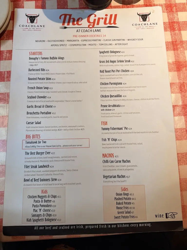 Menü_Coach Lane Restaurant @ Donaghy's Bar_Collooney_Bild_1