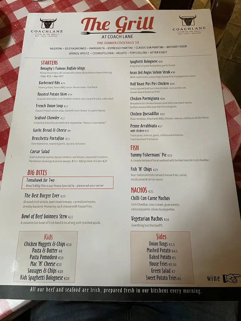 Menü_Coach Lane Restaurant @ Donaghy's Bar_Collooney_Bild_2