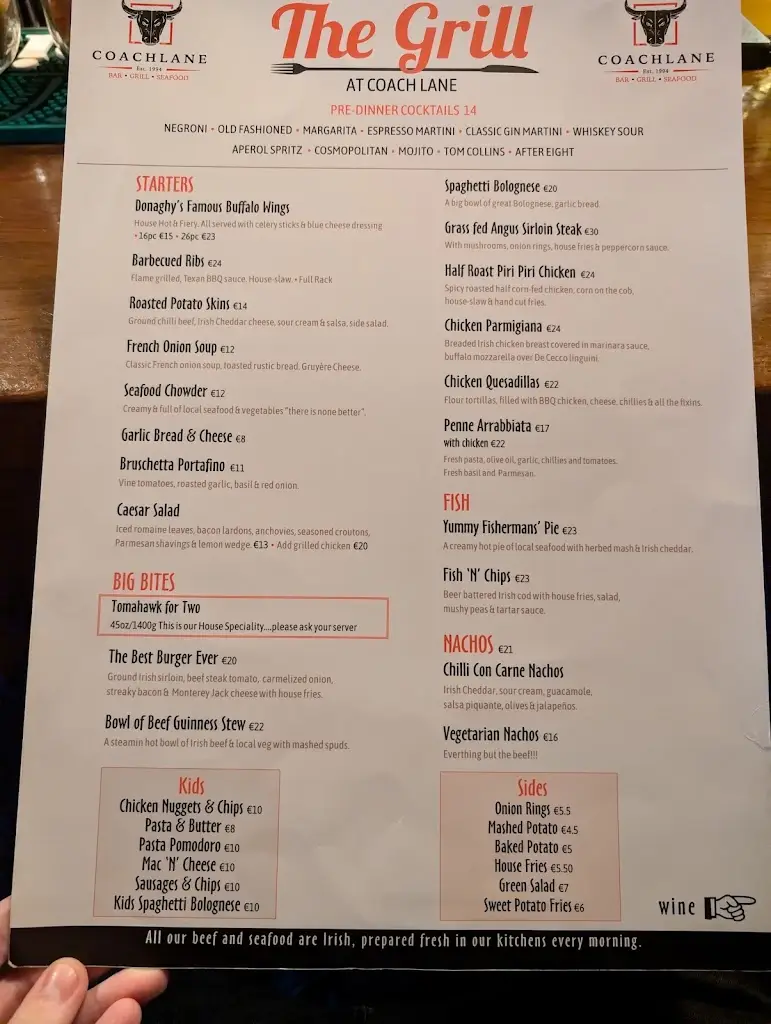 Menü_Coach Lane Restaurant @ Donaghy's Bar_Collooney_Bild_3